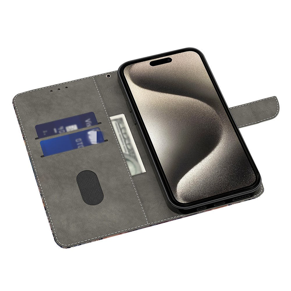 iPhone 15 Pro Wallet-Hülle mit 3D-Muster & Magnetverschluss
