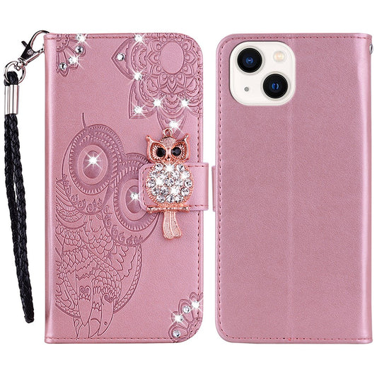 iPhone 15 Plus Handyhülle mit Eulenmuster & Strass-Steinen