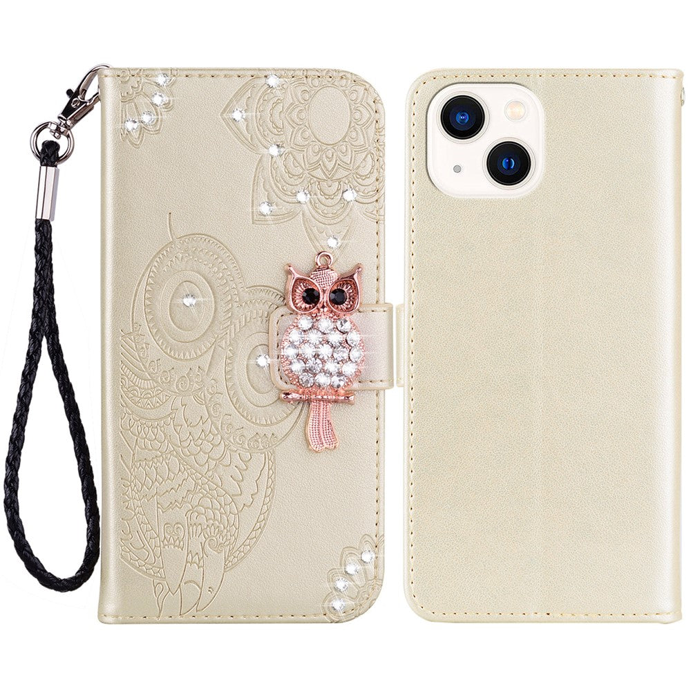 iPhone 15 Plus Handyhülle mit Eulenmuster & Strass-Steinen