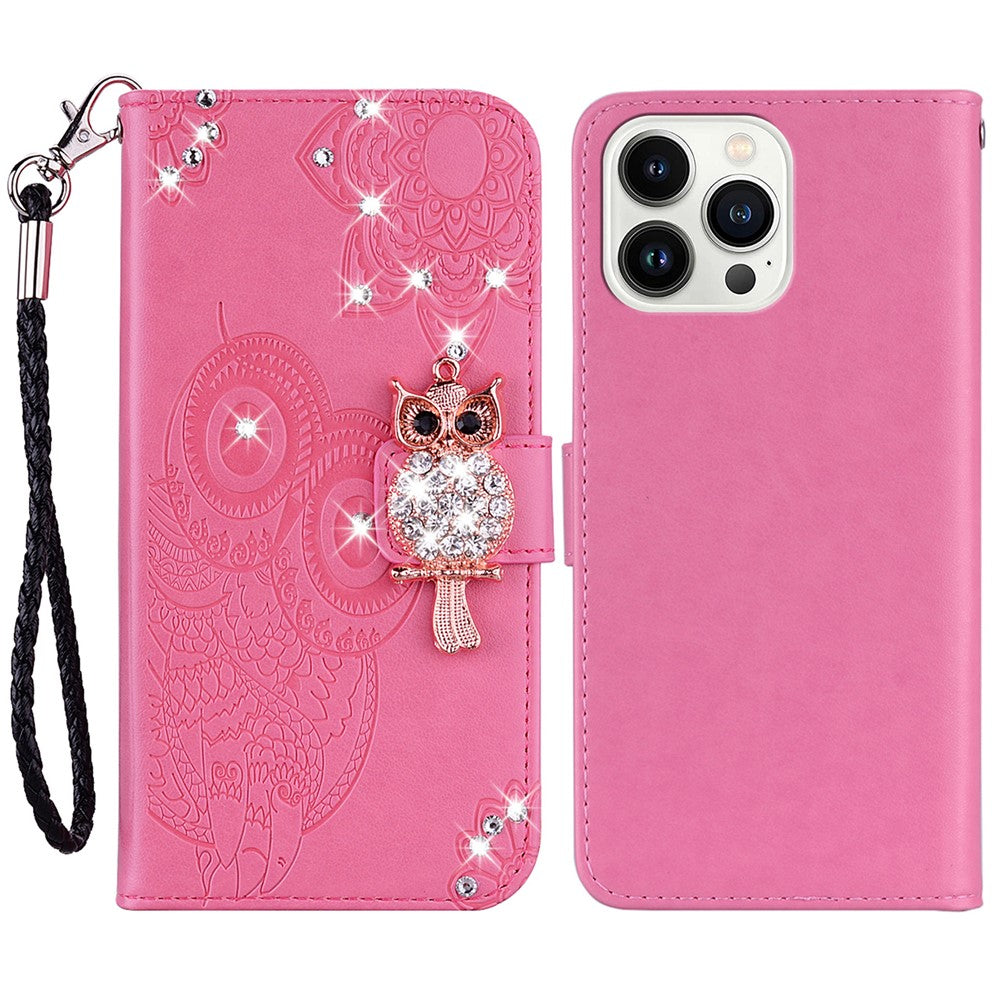 iPhone 15 Pro Handyhülle mit Eulenmuster & Strass-Steinen