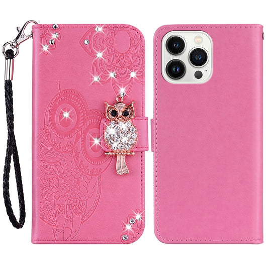 iPhone 15 Pro Handyhülle mit Eulenmuster & Strass-Steinen