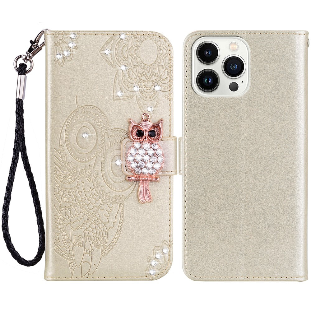 iPhone 15 Pro Handyhülle mit Eulenmuster & Strass-Steinen