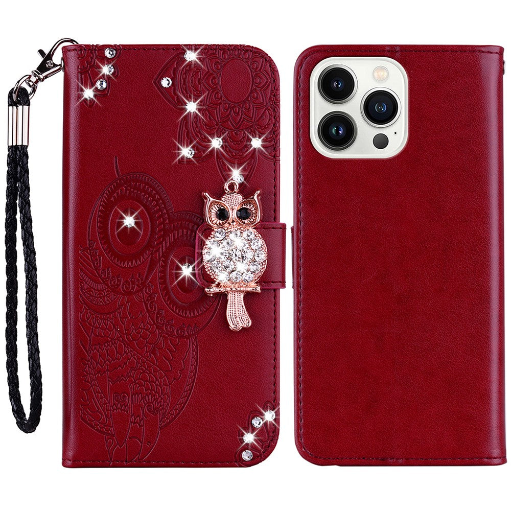 iPhone 15 Pro Handyhülle mit Eulenmuster & Strass-Steinen