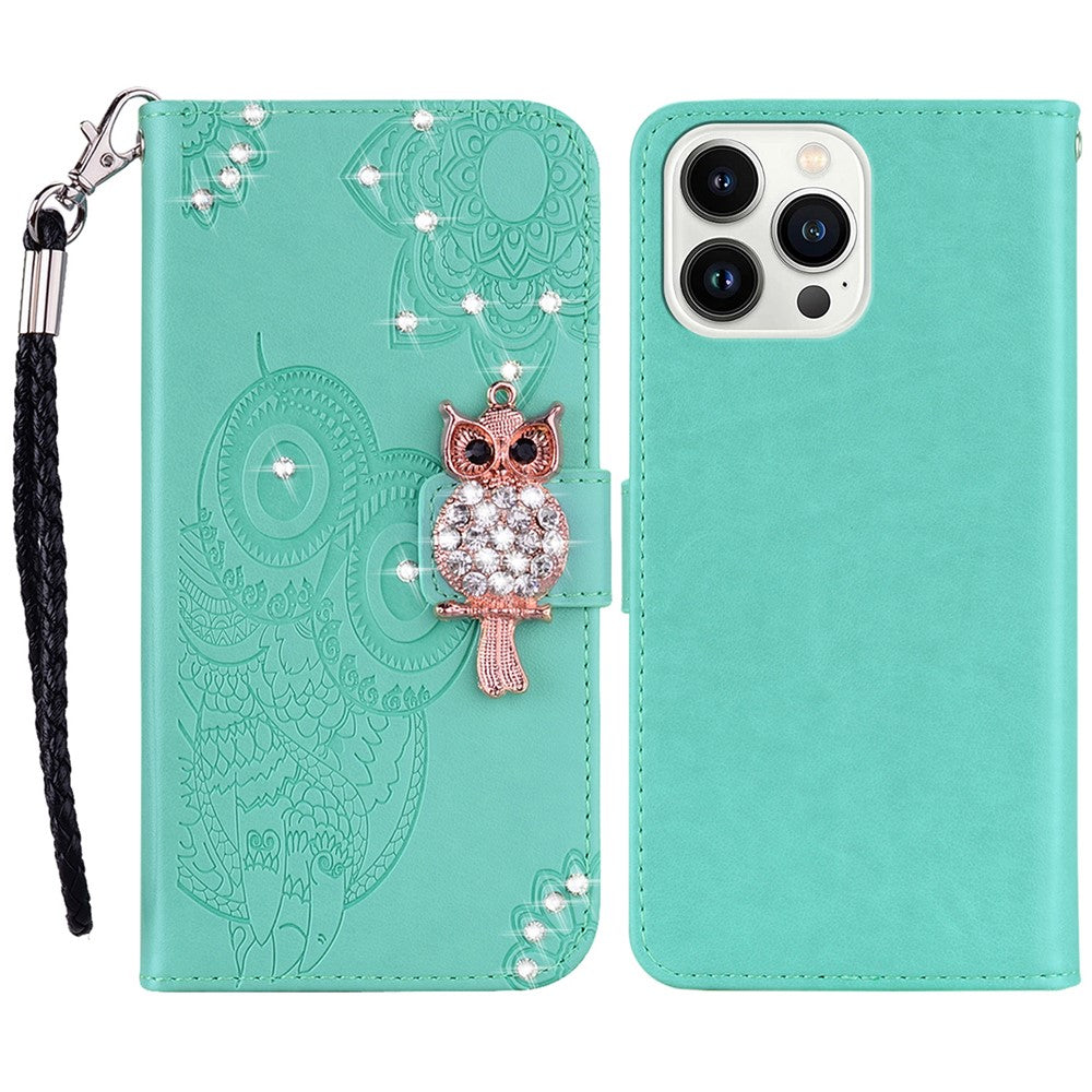 iPhone 15 Pro Max Handyhülle mit Eulenmuster & Strass-Steinen
