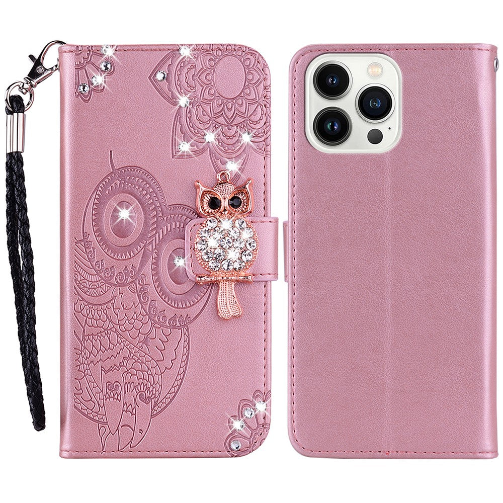 iPhone 15 Pro Max Handyhülle mit Eulenmuster & Strass-Steinen