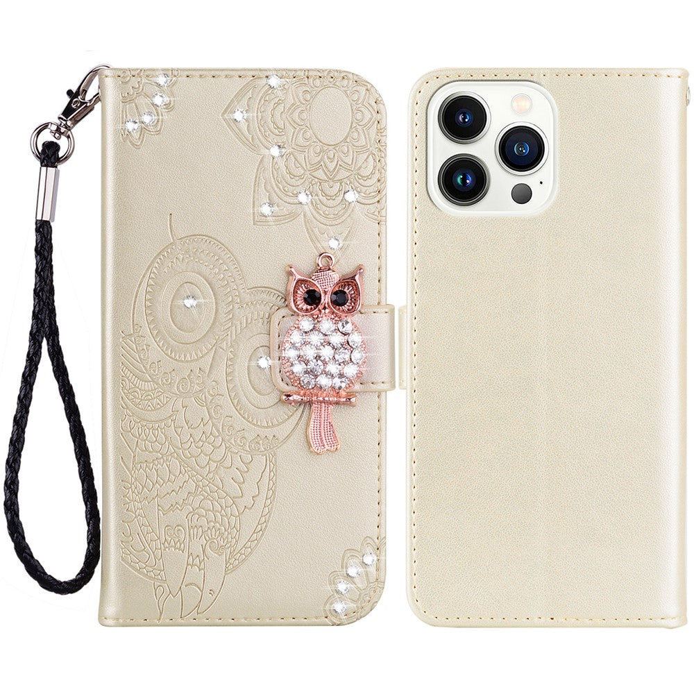 iPhone 15 Pro Max Handyhülle mit Eulenmuster & Strass-Steinen