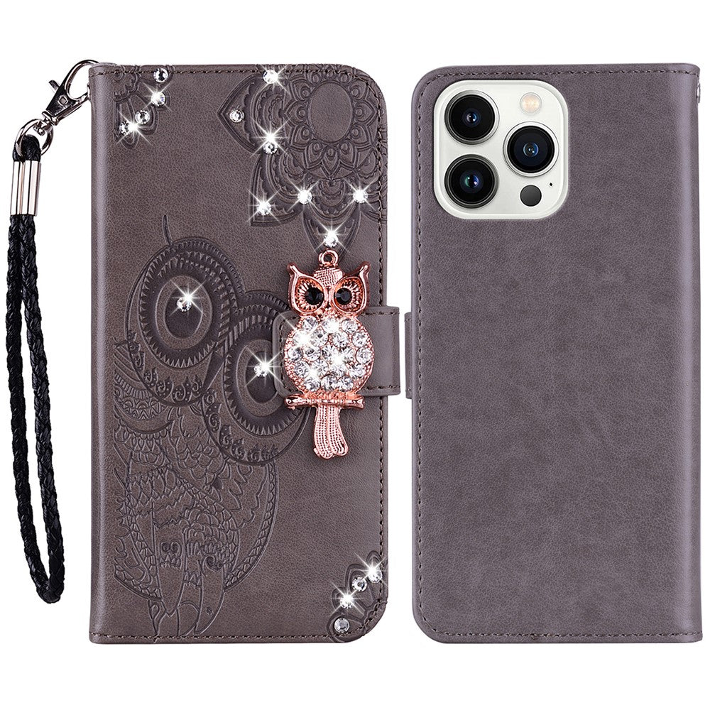 iPhone 15 Pro Max Handyhülle mit Eulenmuster & Strass-Steinen