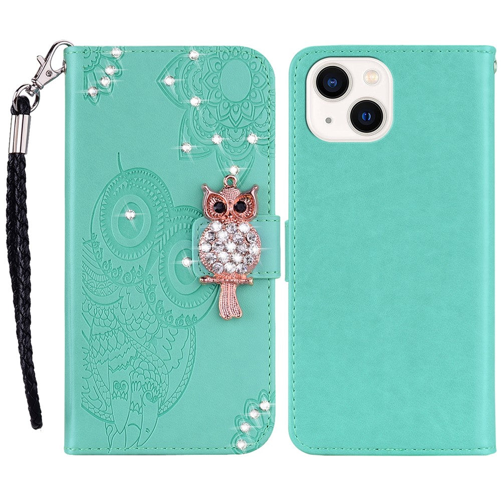 iPhone 15 Handyhülle mit Eulenmuster & Strass-Steinen