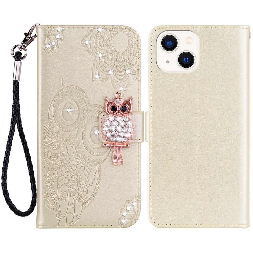 iPhone 15 Handyhülle mit Eulenmuster & Strass-Steinen
