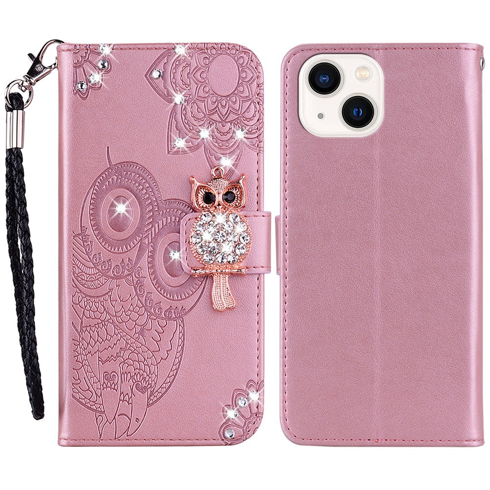 iPhone 15 Handyhülle mit Eulenmuster & Strass-Steinen