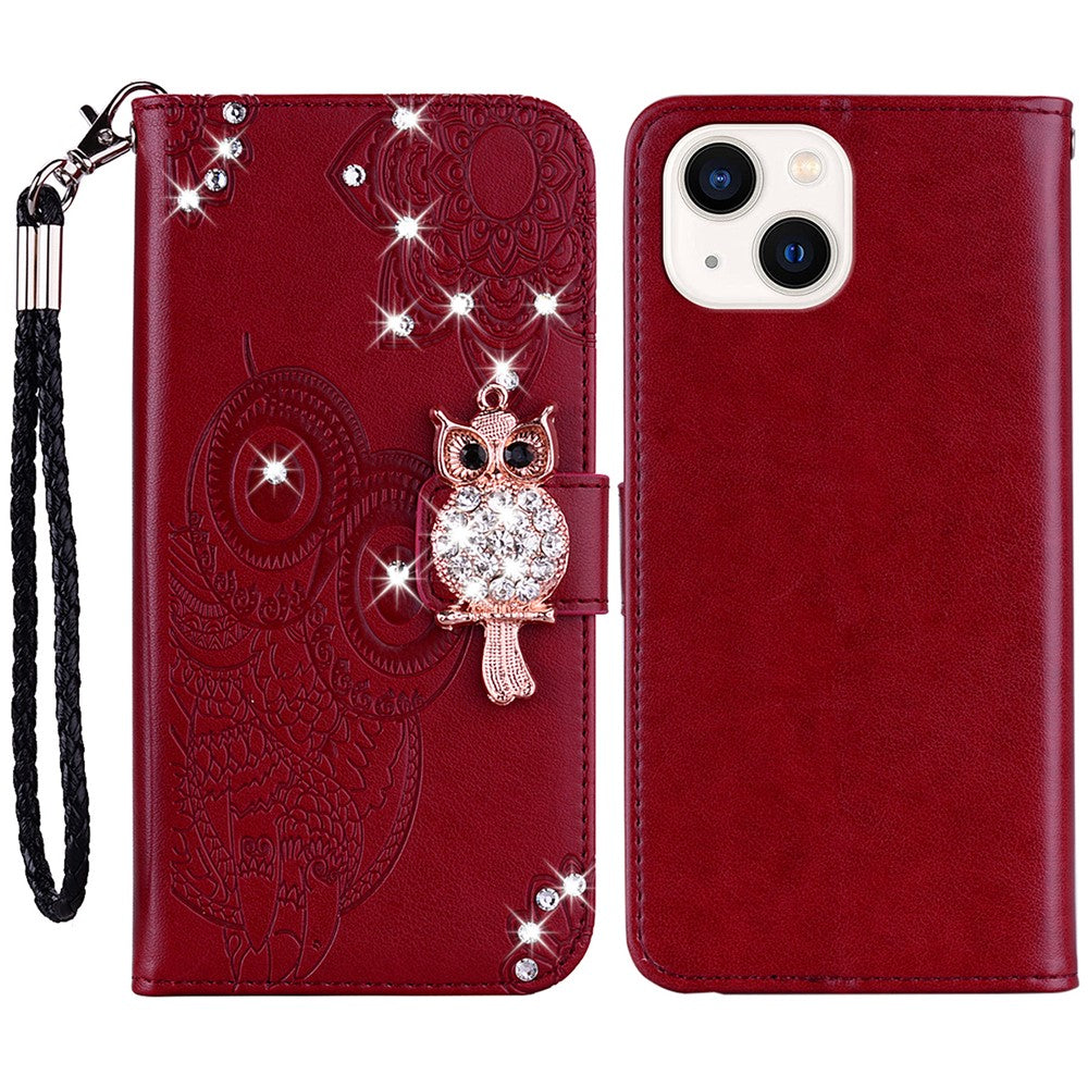 iPhone 15 Handyhülle mit Eulenmuster & Strass-Steinen