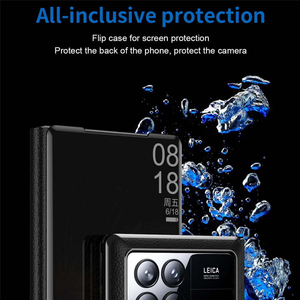 For Xiaomi Mix Fold 3 5G Case PU Leather Mirror Surface View Smart Window Phone Cover