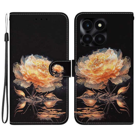Honor X6a 4G Handyhülle – Brieftaschenabdeckung aus Leder mit Musterdruck