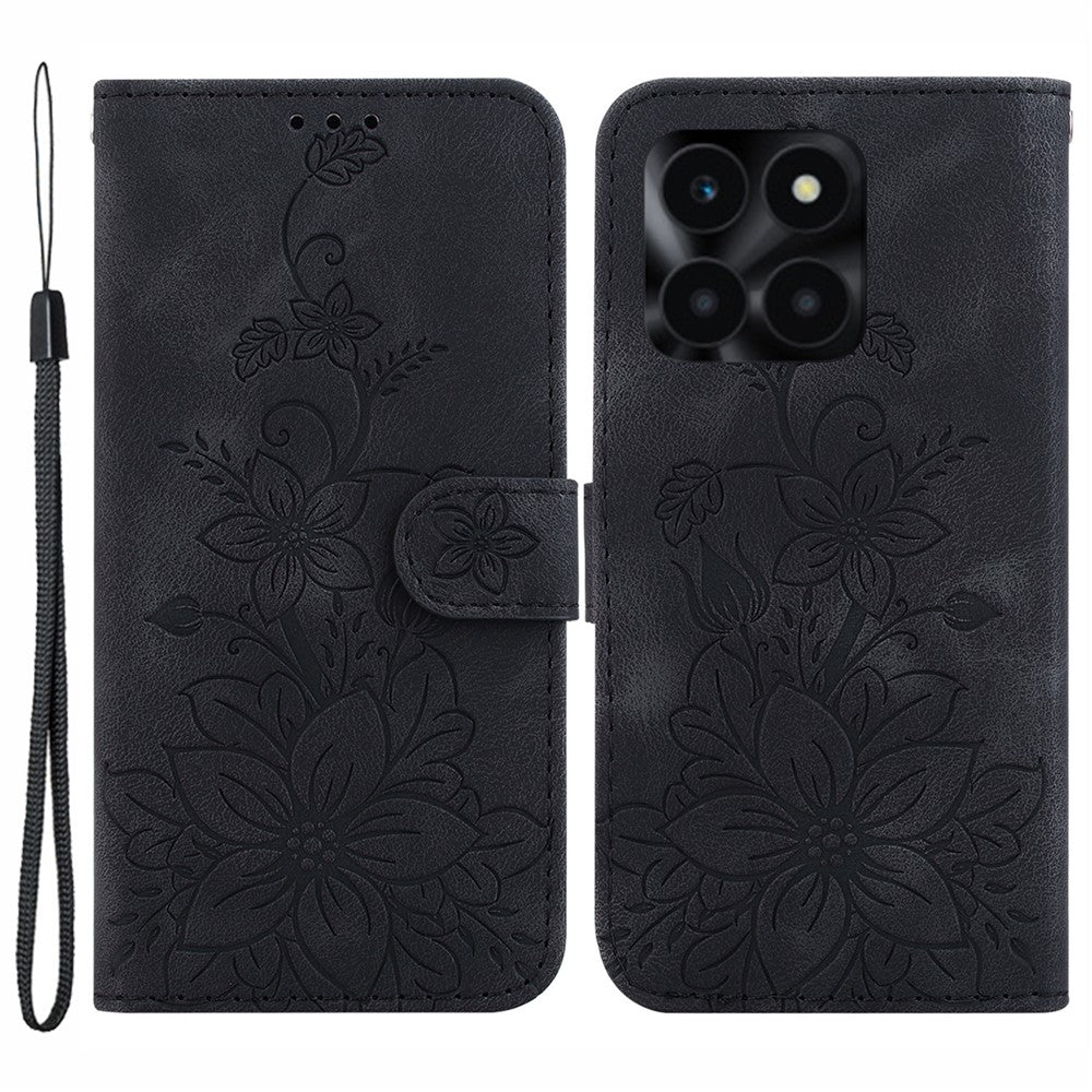 For Honor X6a 4G Leather Case Lily Flower Pattern Phone Cover with Stand Wallet