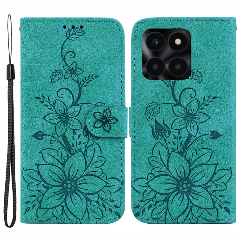 For Honor X6a 4G Leather Case Lily Flower Pattern Phone Cover with Stand Wallet