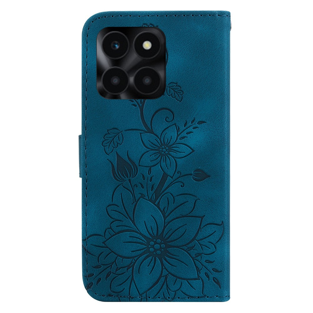 For Honor X6a 4G Leather Case Lily Flower Pattern Phone Cover with Stand Wallet