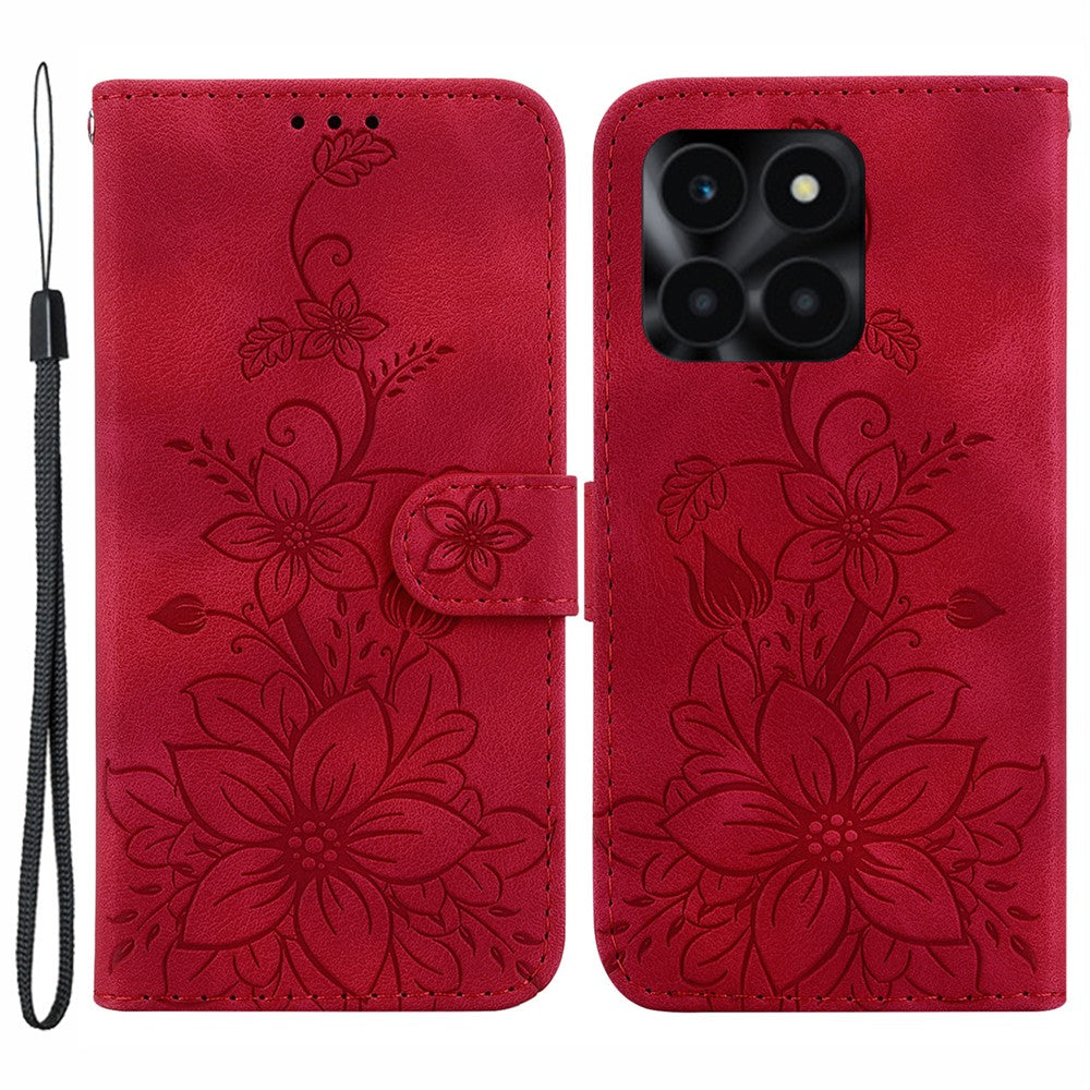 For Honor X6a 4G Leather Case Lily Flower Pattern Phone Cover with Stand Wallet