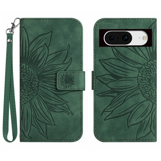 Pixel 8a Wallet-Hülle – Sonnenblume aufgedruckt, mit Ständer & Riemen