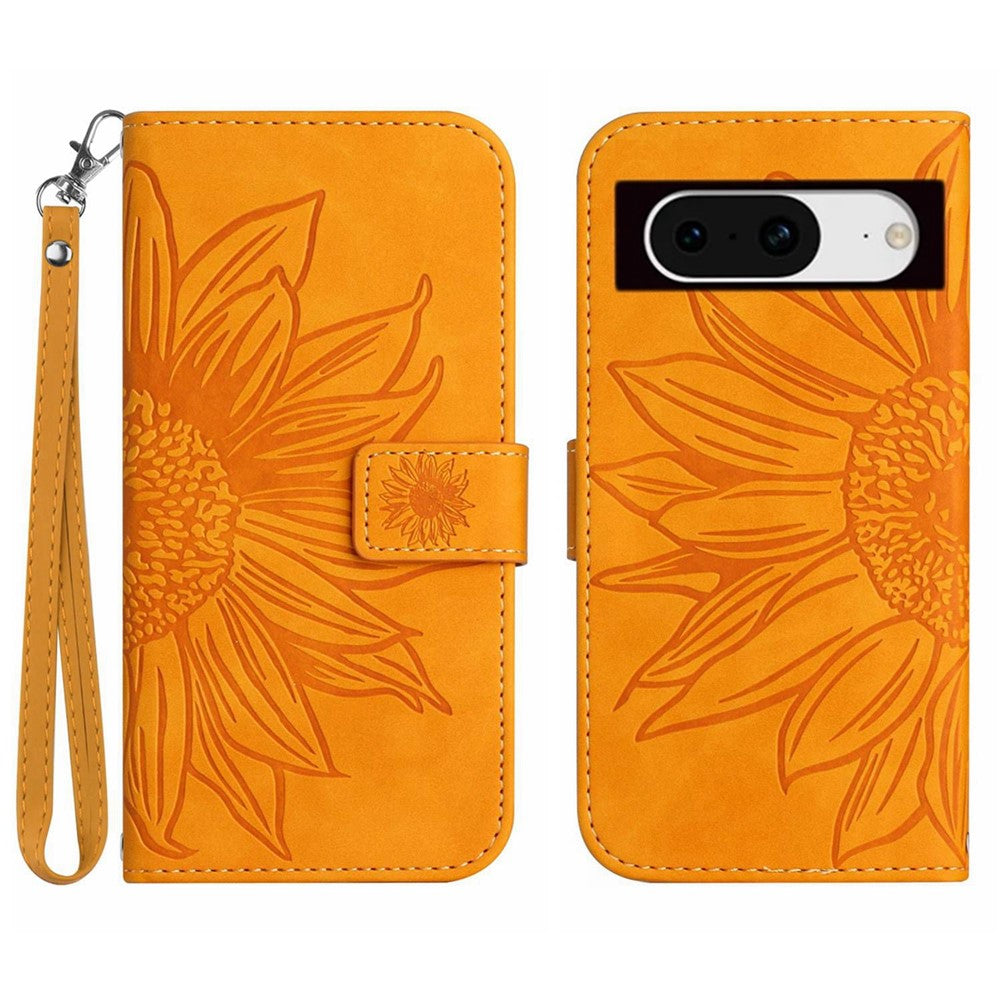 Pixel 8a Wallet-Hülle – Sonnenblume aufgedruckt, mit Ständer & Riemen