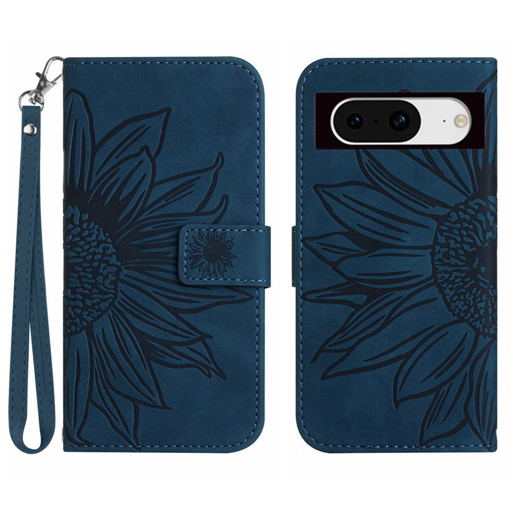 Pixel 8a Wallet-Hülle – Sonnenblume aufgedruckt, mit Ständer & Riemen