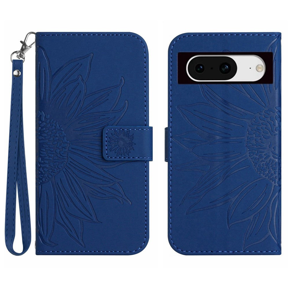 Pixel 8a Wallet-Hülle – Sonnenblume aufgedruckt, mit Ständer & Riemen
