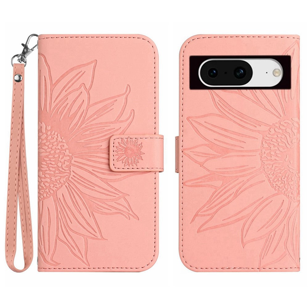 Pixel 8a Wallet-Hülle – Sonnenblume aufgedruckt, mit Ständer & Riemen