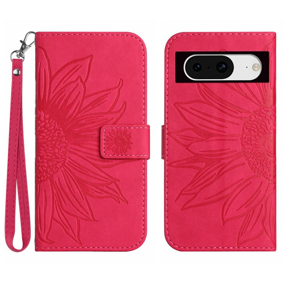Pixel 8a Wallet-Hülle – Sonnenblume aufgedruckt, mit Ständer & Riemen