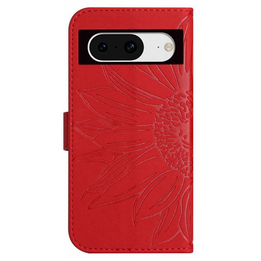 Pixel 8a Wallet-Hülle – Sonnenblume aufgedruckt, mit Ständer & Riemen