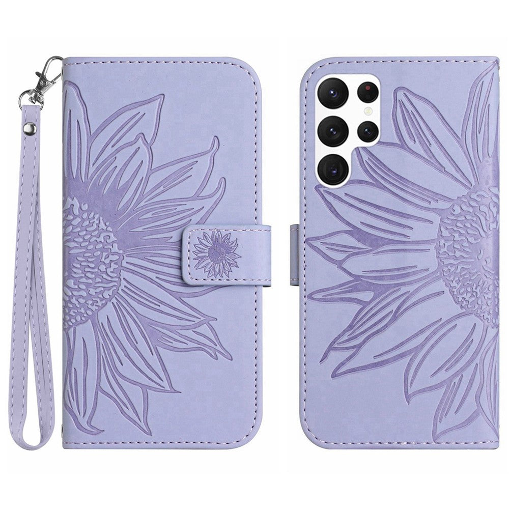 Galaxy S24 Ultra Wallet-Hülle – Sonnenblume aufgedruckt, mit Ständer & Riemen