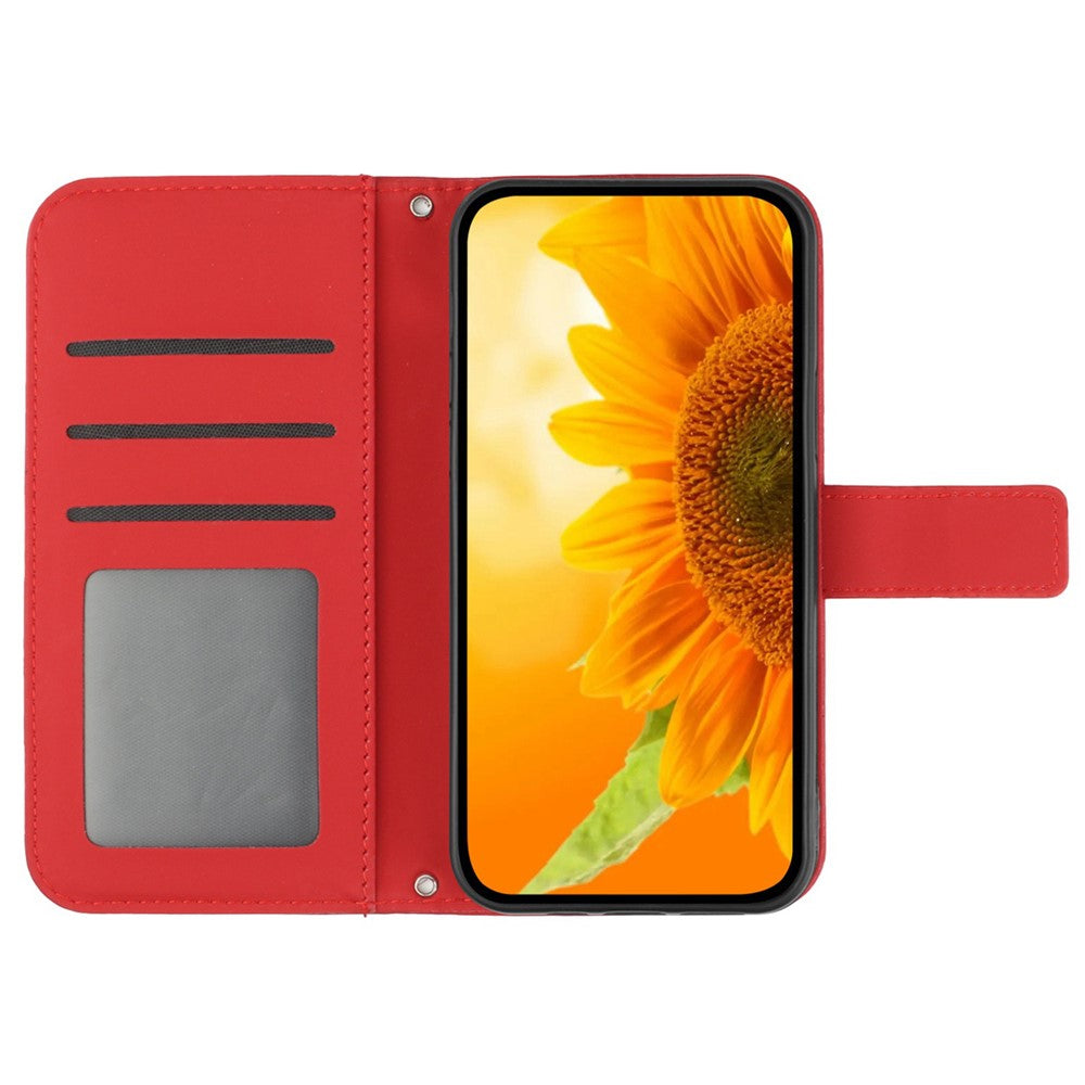 Galaxy A15 4G Wallet-Hülle – Sonnenblume aufgedruckt, mit Ständer & Riemen