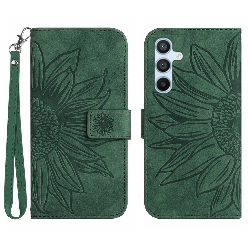 Galaxy A15 4G Wallet-Hülle – Sonnenblume aufgedruckt, mit Ständer & Riemen