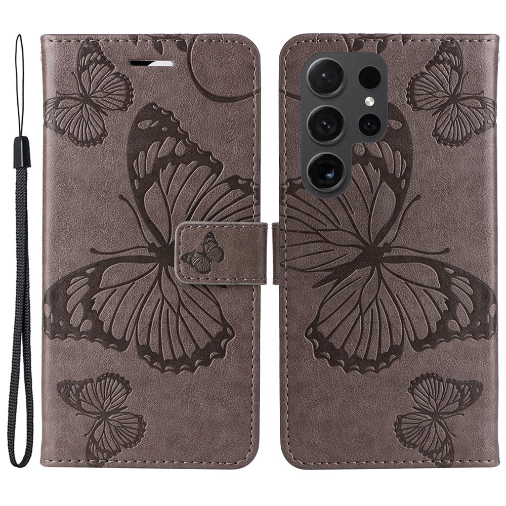 Galaxy S24 Ultra Wallet-Hülle – Schmetterling Aufgedruckt & Mit Ständer und Riemen