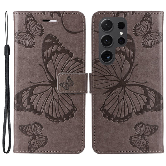 Galaxy S24 Ultra Wallet-Hülle – Schmetterling Aufgedruckt & Mit Ständer und Riemen