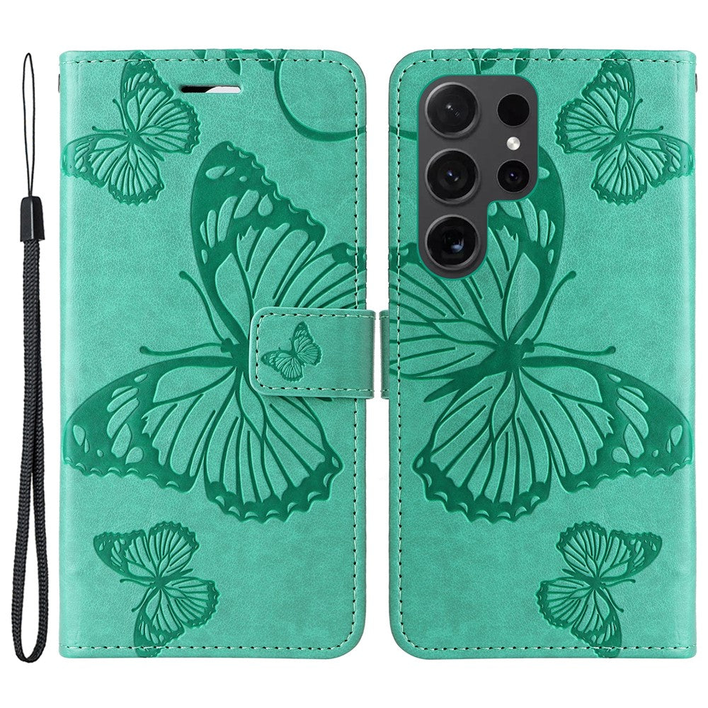 Galaxy S24 Ultra Wallet-Hülle – Schmetterling Aufgedruckt & Mit Ständer und Riemen