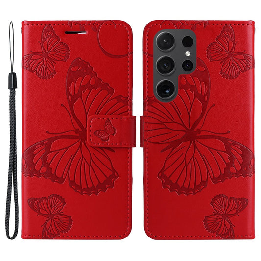 Galaxy S24 Ultra Wallet-Hülle – Schmetterling Aufgedruckt & Mit Ständer und Riemen