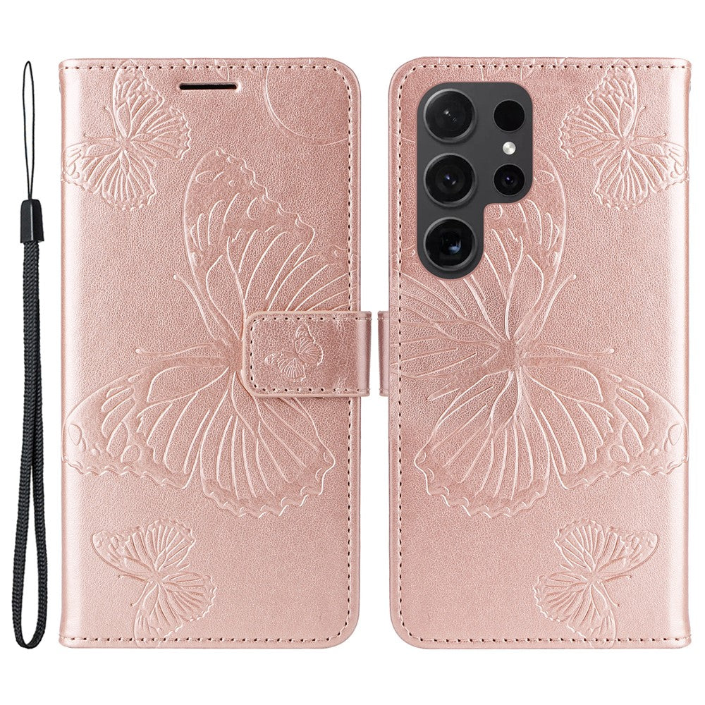 Galaxy S24 Ultra Wallet-Hülle – Schmetterling Aufgedruckt & Mit Ständer und Riemen