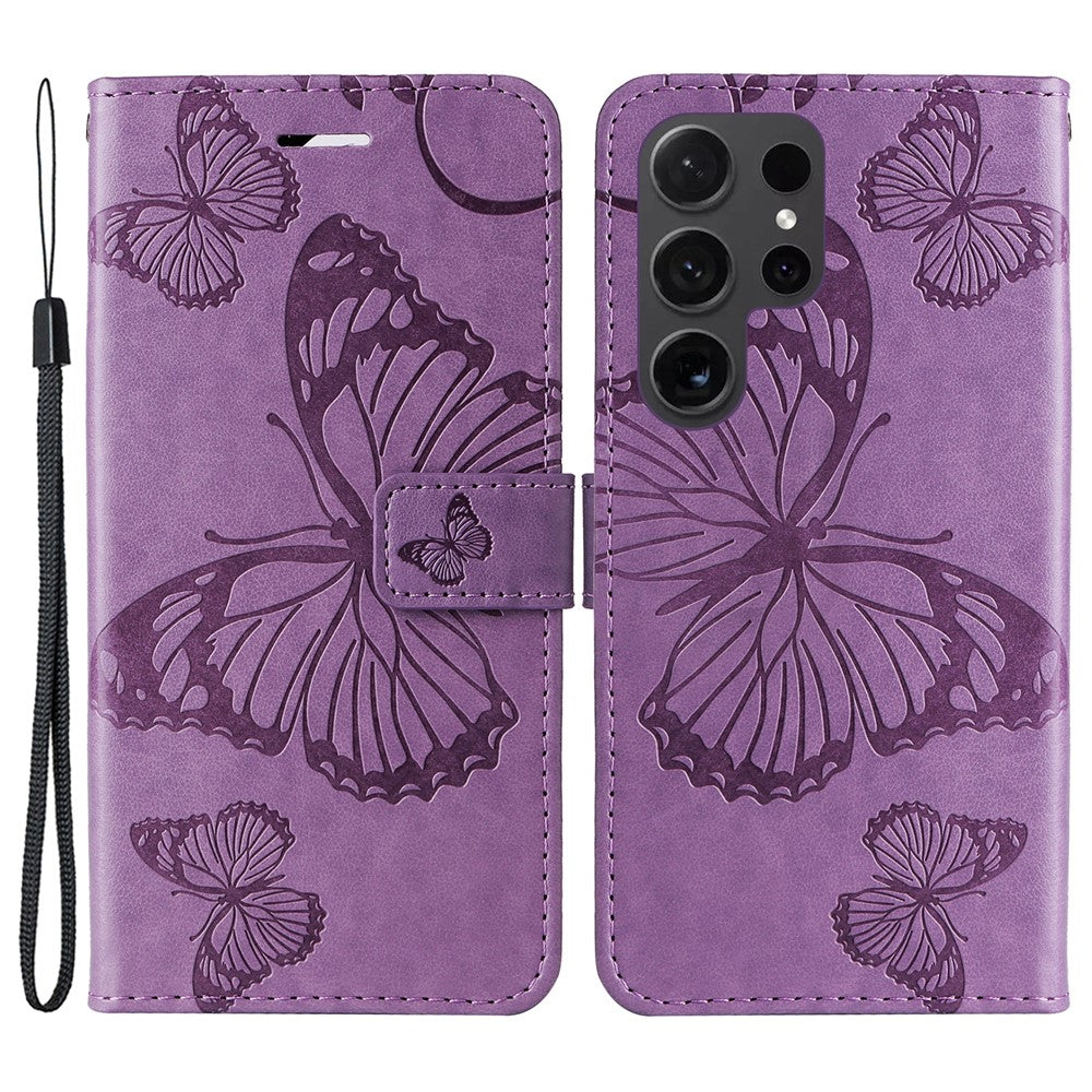 Galaxy S24 Ultra Wallet-Hülle – Schmetterling Aufgedruckt & Mit Ständer und Riemen