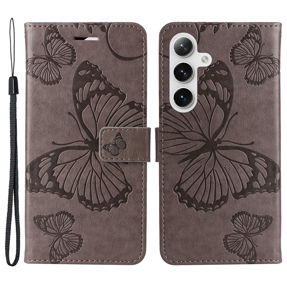 Galaxy S25 / S24 Wallet-Hülle – Schmetterling Aufgedruckt & Mit Ständer und Riemen
