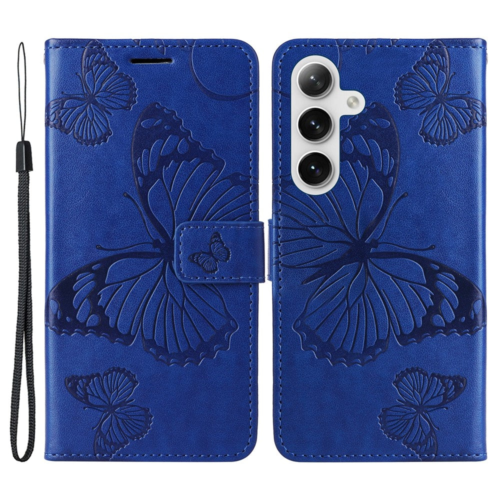 Galaxy S25 / S24 Wallet-Hülle – Schmetterling Aufgedruckt & Mit Ständer und Riemen
