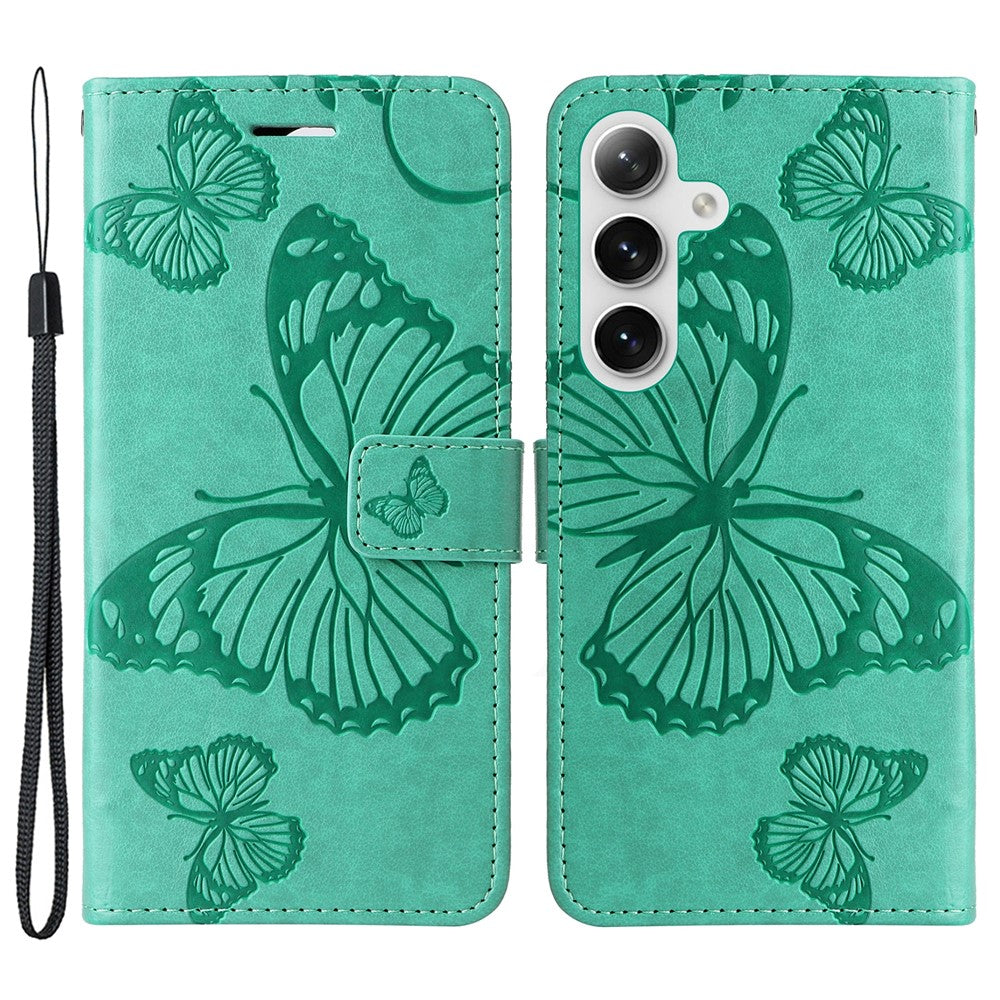 Galaxy S25 / S24 Wallet-Hülle – Schmetterling Aufgedruckt & Mit Ständer und Riemen