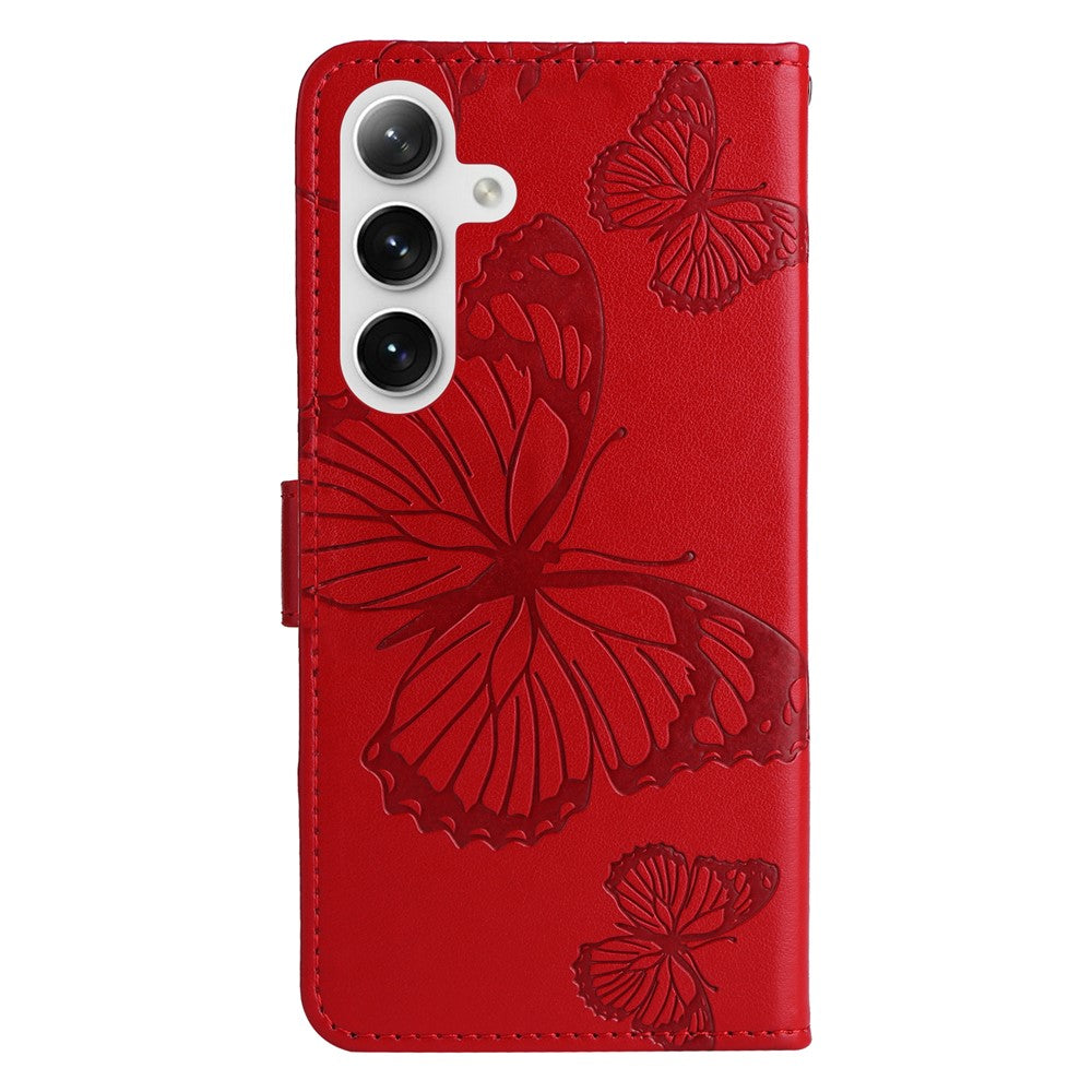 Galaxy S25 / S24 Wallet-Hülle – Schmetterling Aufgedruckt & Mit Ständer und Riemen