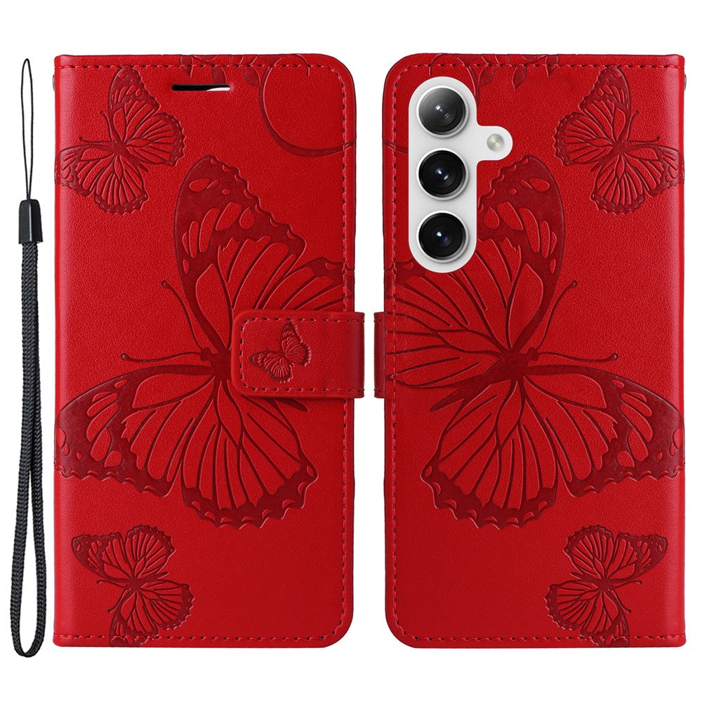 Galaxy S25 / S24 Wallet-Hülle – Schmetterling Aufgedruckt & Mit Ständer und Riemen