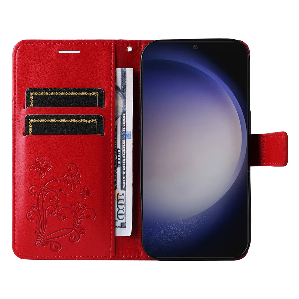 Galaxy S25 / S24 Wallet-Hülle – Schmetterling Aufgedruckt & Mit Ständer und Riemen