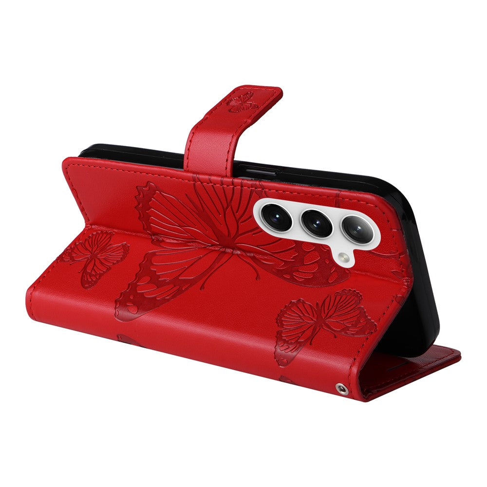 Galaxy S25 / S24 Wallet-Hülle – Schmetterling Aufgedruckt & Mit Ständer und Riemen