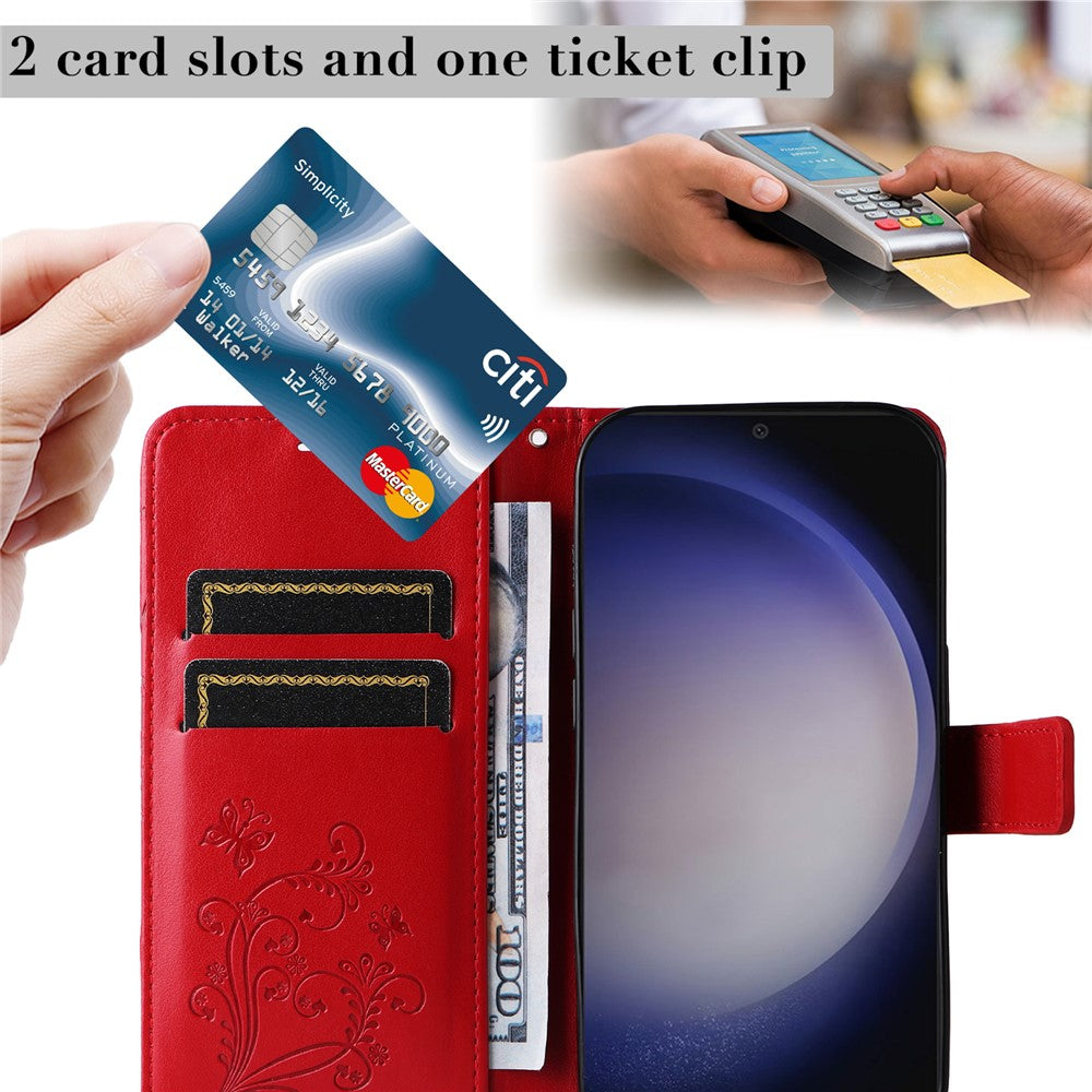 Galaxy S25 / S24 Wallet-Hülle – Schmetterling Aufgedruckt & Mit Ständer und Riemen