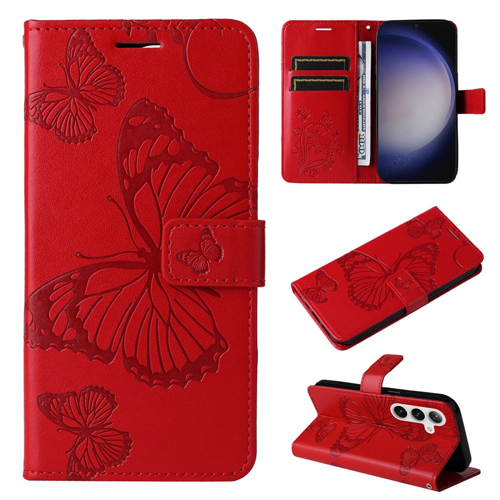 Galaxy S25 / S24 Wallet-Hülle – Schmetterling Aufgedruckt & Mit Ständer und Riemen