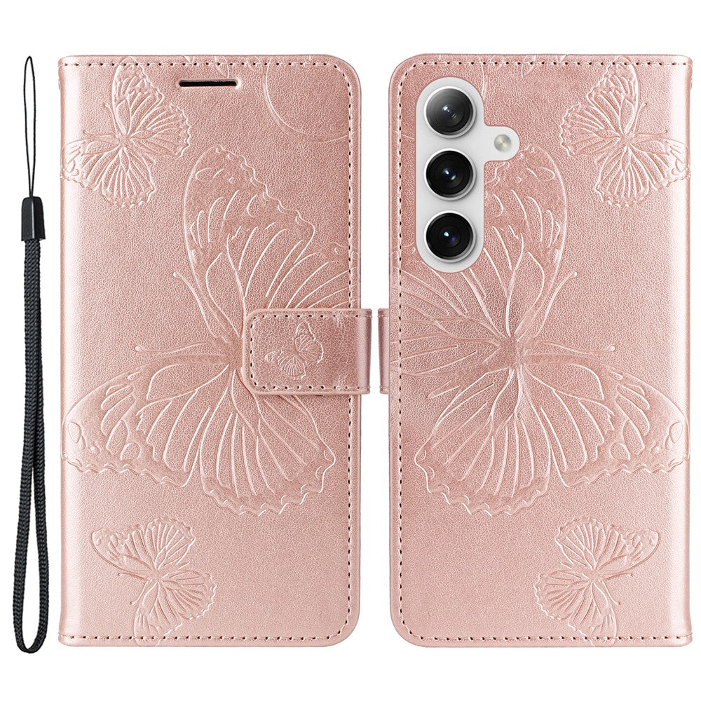 Galaxy S25 / S24 Wallet-Hülle – Schmetterling Aufgedruckt & Mit Ständer und Riemen