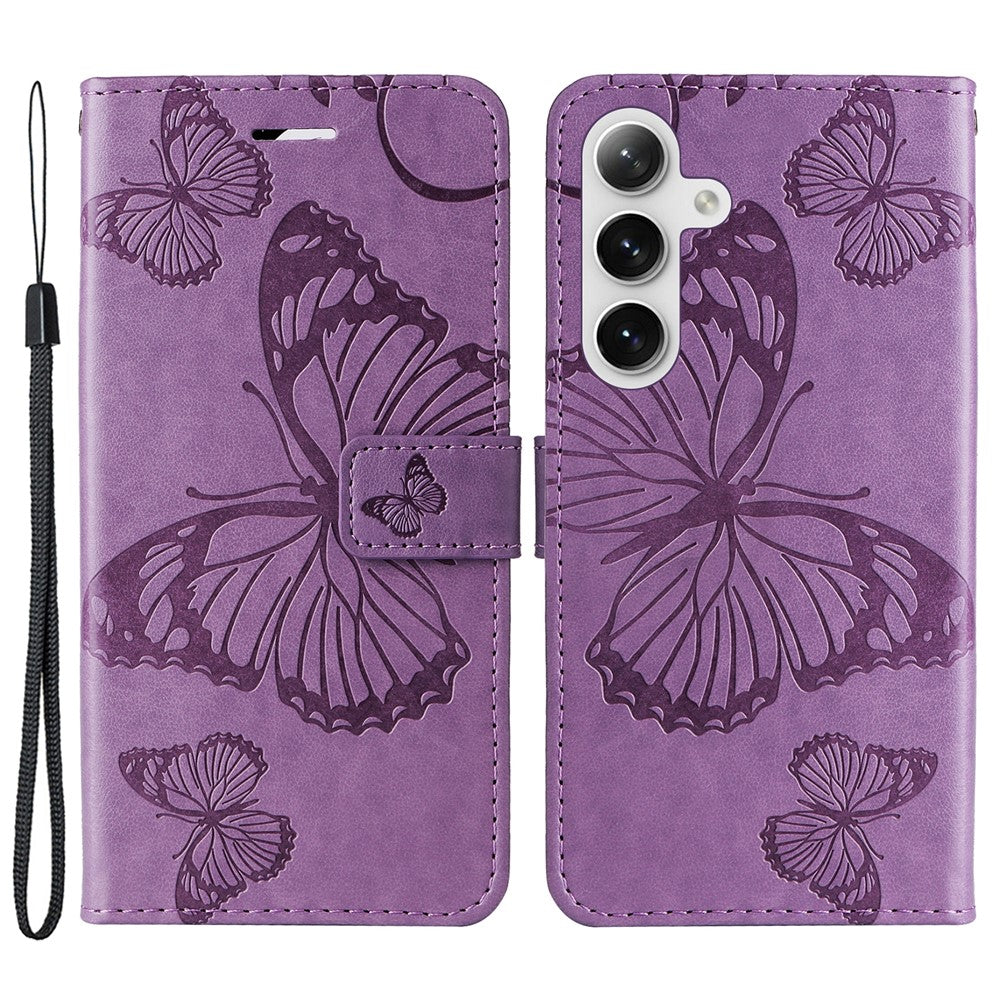 Galaxy S25 / S24 Wallet-Hülle – Schmetterling Aufgedruckt & Mit Ständer und Riemen