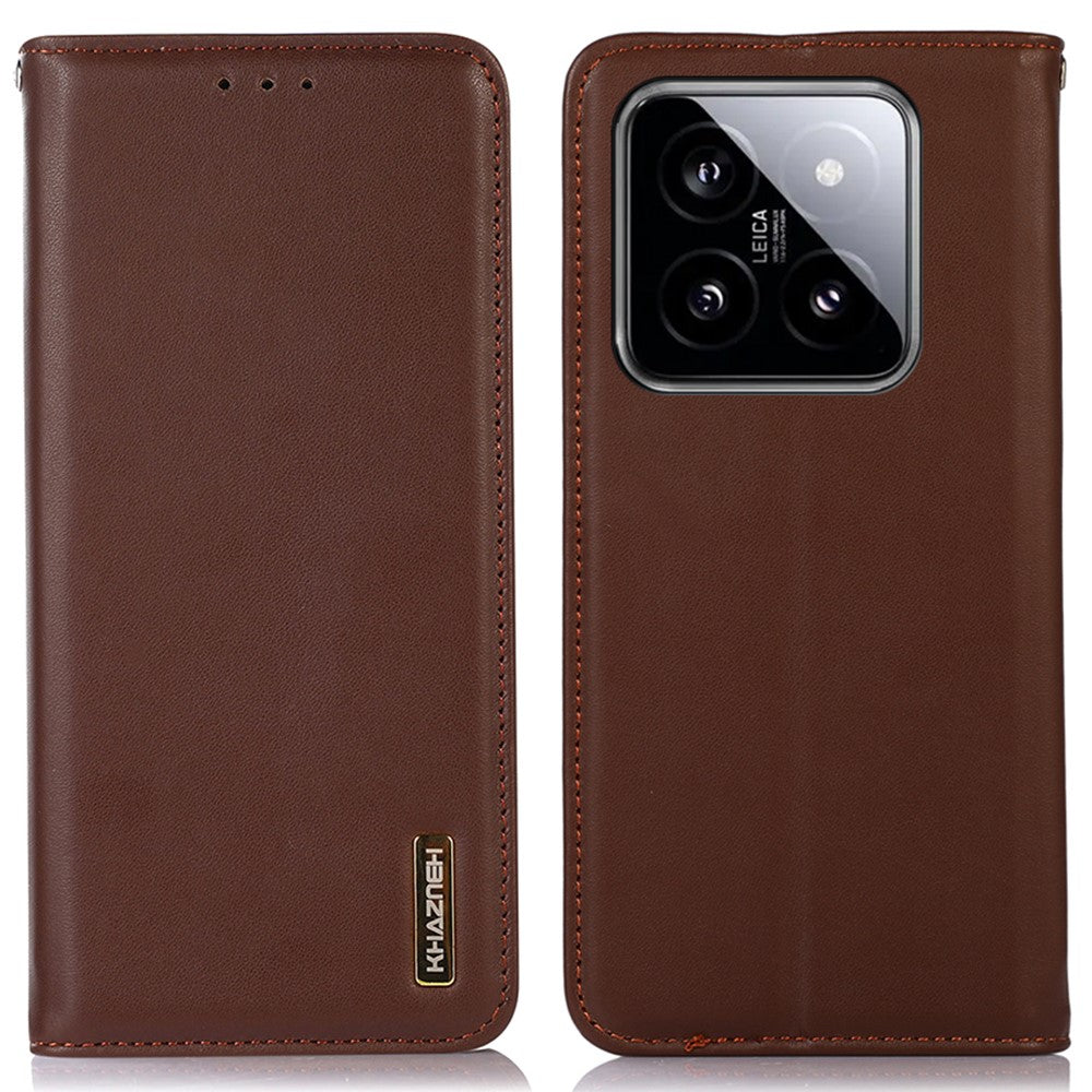 KHAZNEH For Xiaomi 14 Case Genuine Cow Leather Stand Magnetic Closure Phone Cover