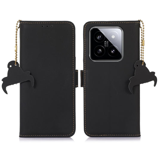 Xiaomi 14 Pro Handyhülle – RFID-blockierende Brieftasche Seidiger Bezug aus echtem Rindsleder